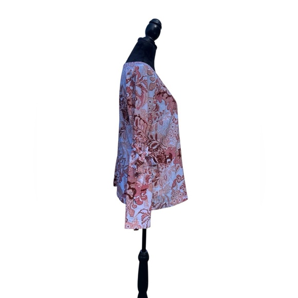 LC Lauren Conrad Pink Paisley Bell Sleeve Tie Blouse Medium cottagecore boho - Picture 4 of 7